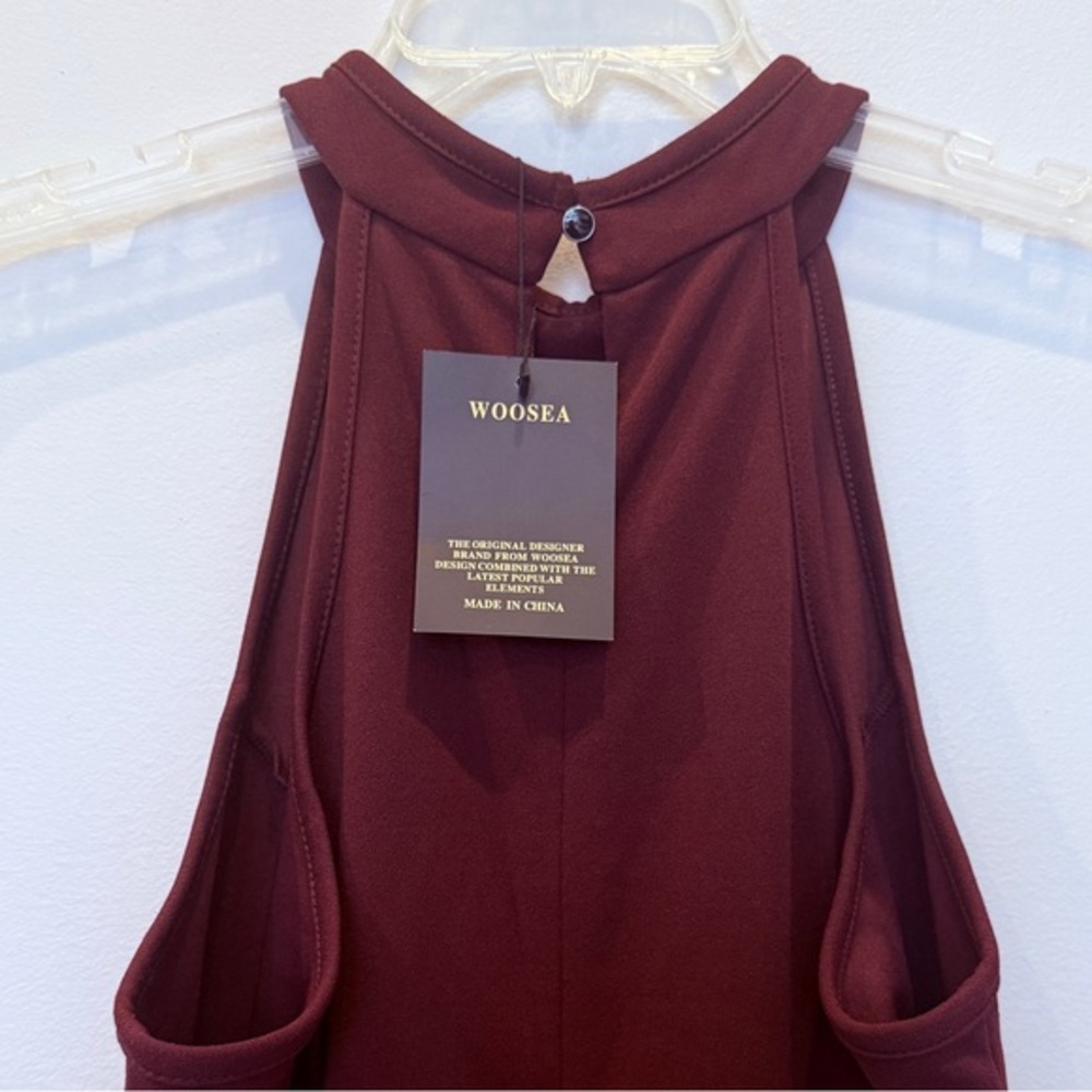 WOOSEA dress Sz XL sleeveless halter neckline high low hem ruffle keyhole 60" AZ